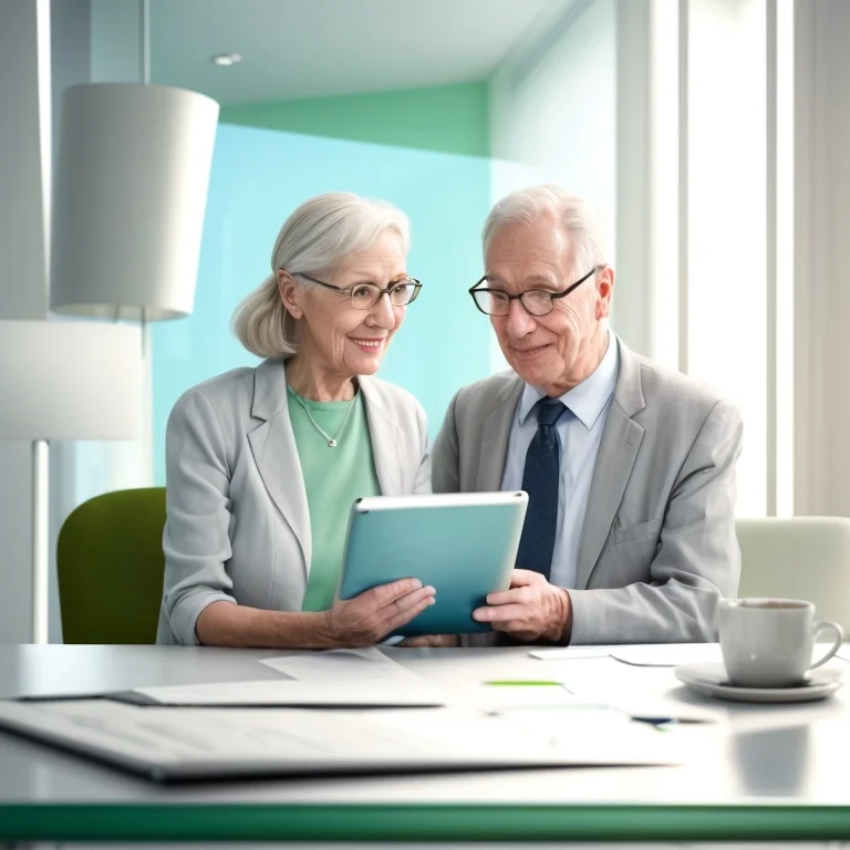 Happy pensioner reviewing insurance options